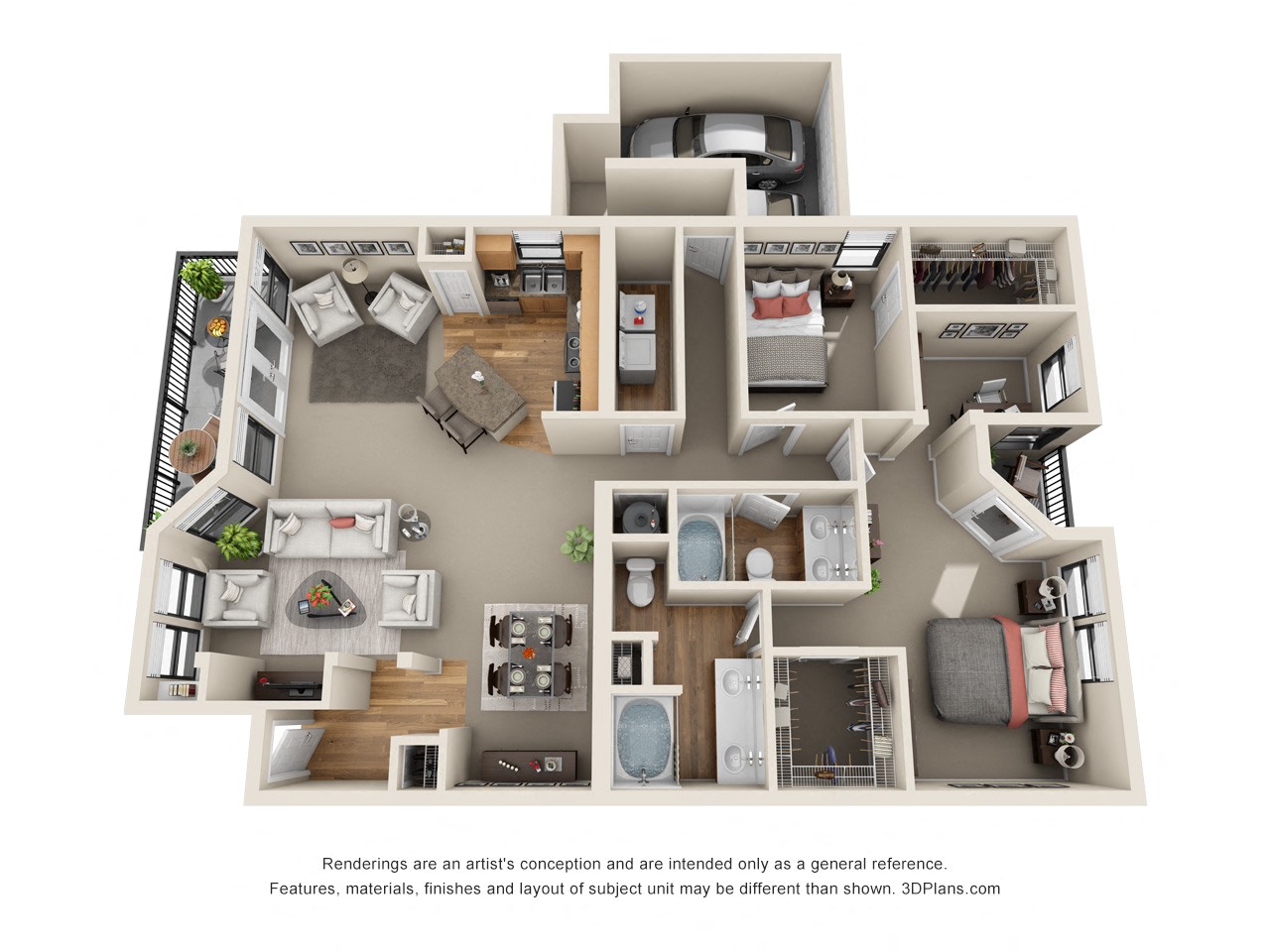 Floor plan for 2 beds, 2 baths, 1475 sqft